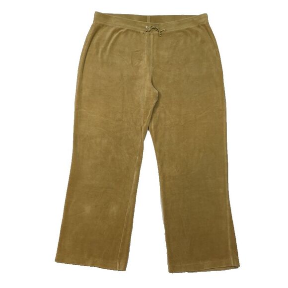 Lands End Womens L Velour Wide Leg Lounge Crop Pants Gold Tan Drawstring Comfy - Picture 1 of 11